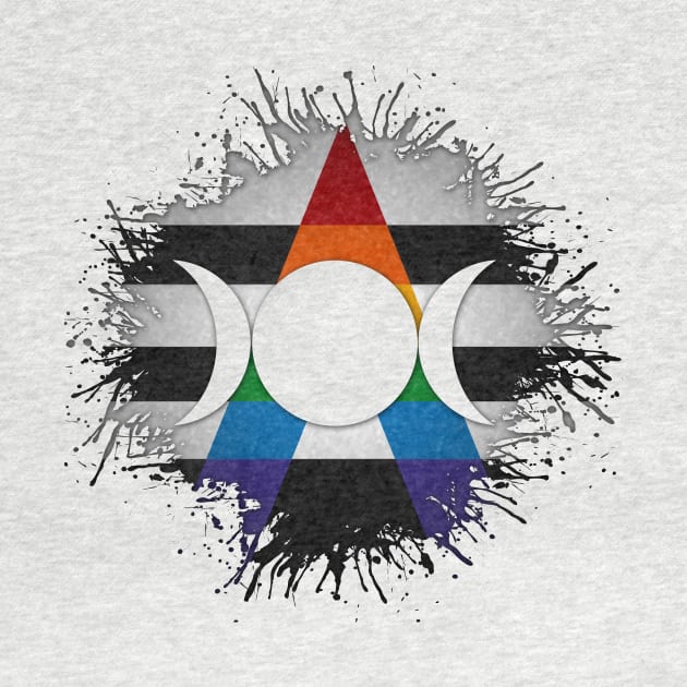 Paint Splatter LGBT Ally Pride Flag Triple Goddess Moon Symbol by LiveLoudGraphics